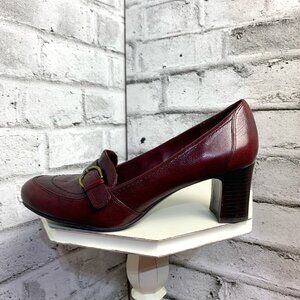 Naturalizer N5 Comfort Burgundy Leather Mid Block Heel Loafer Pump